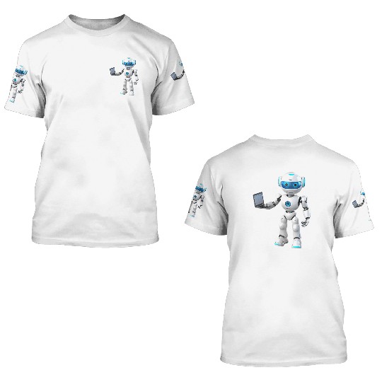 Futuristic Robot with Data Laptop Design 3D T Shirts