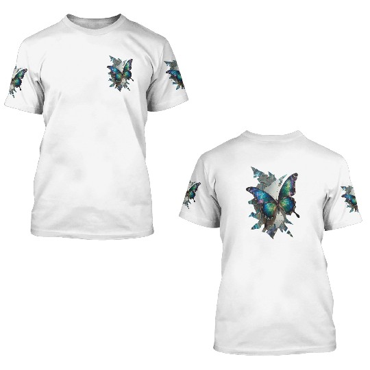 Vivid Butterflies Breaking Through Glass 3D T Shirts