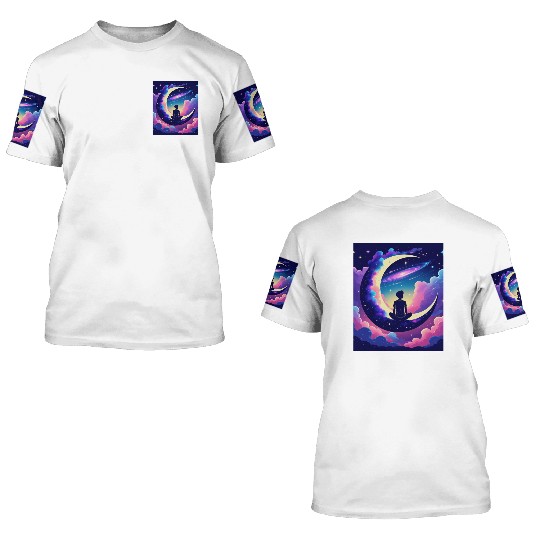 Cosmic Dreamer Moon and Galaxy Scene 3D T Shirts