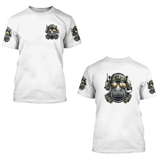 Hippo Military Design 3D T Shirts