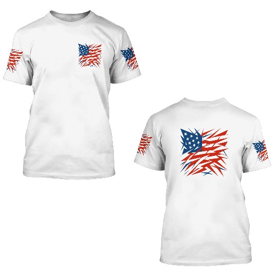 Abstract American Flag Deconstructivism Style 3D T Shirts