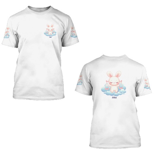Sweet Bunny Libra Illustration 3D T Shirts
