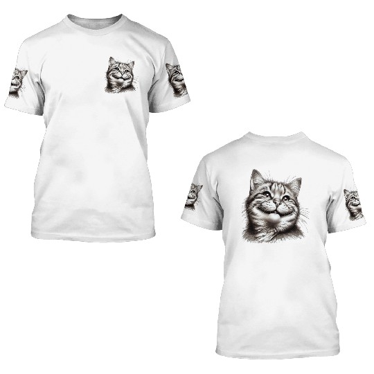 Joyful Cat Illustration for Apparel 3D T Shirts
