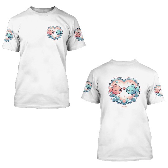 Celestial Pisces Love Heart Illustration 3D T Shirts