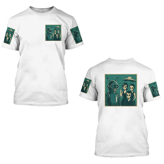 Retro Sci-Fi Alien Encounter Design 3D T Shirts