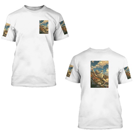 Relaxing Skeleton in Flower Field 3D T Shirts