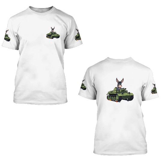 Adorable Donkey Tank Battle Scene 3D T Shirts