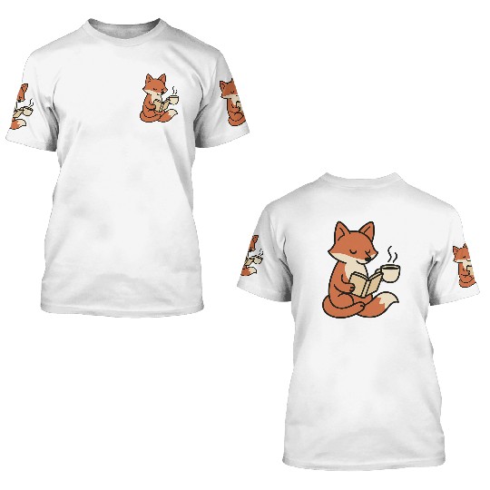 Gentle Fox Reading with Coffee 3D T Shirts