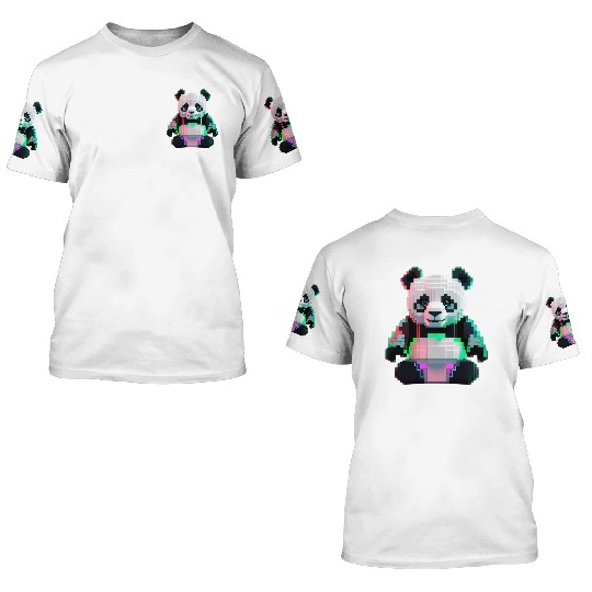 Pixel Art Cyber Panda Toy 3D T Shirts
