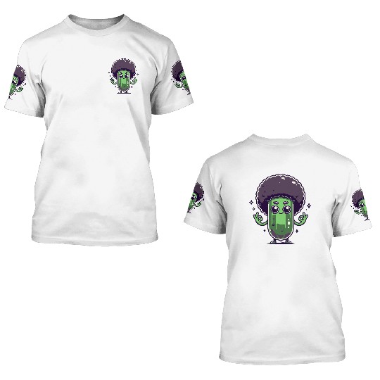 Whimsical Broccoli with Afro Hair 3D T Shirts