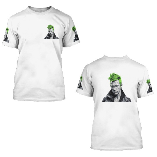 Vivid Green Hair Punk Portrait 3D T Shirts