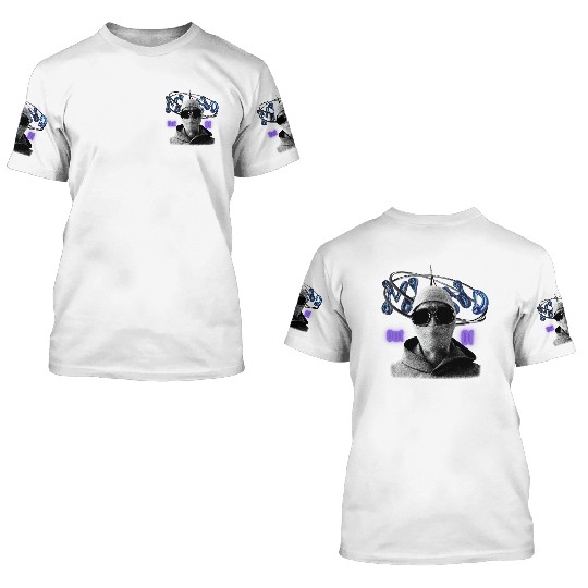 Futuristic Masked Figure with Digital Halo 3D T Shirts