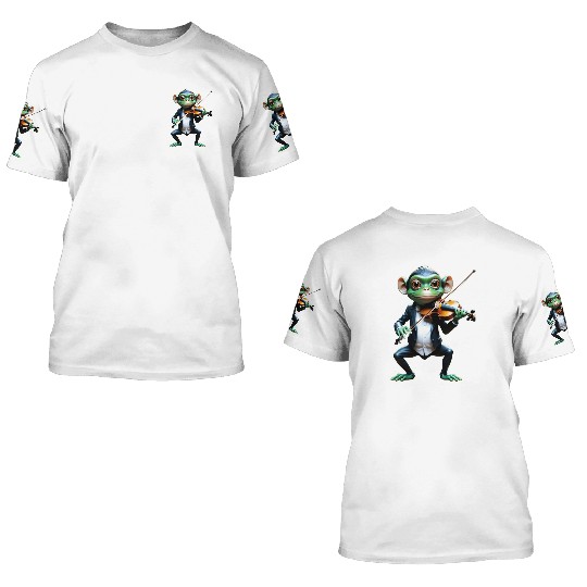 Elegant Monkey Playing Violin Art 3D T Shirts