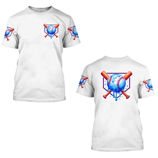 Baseball Drip For Boys Ice Cream Drip 3D T Shirts