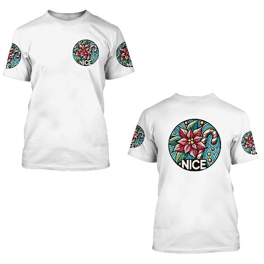 Festive Poinsettia Holiday Patch 3D T Shirts