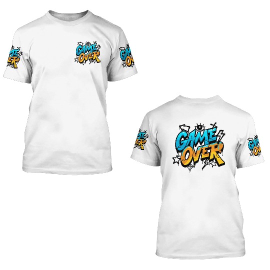 Blue and Yellow Graffiti Game Over 3D T Shirts
