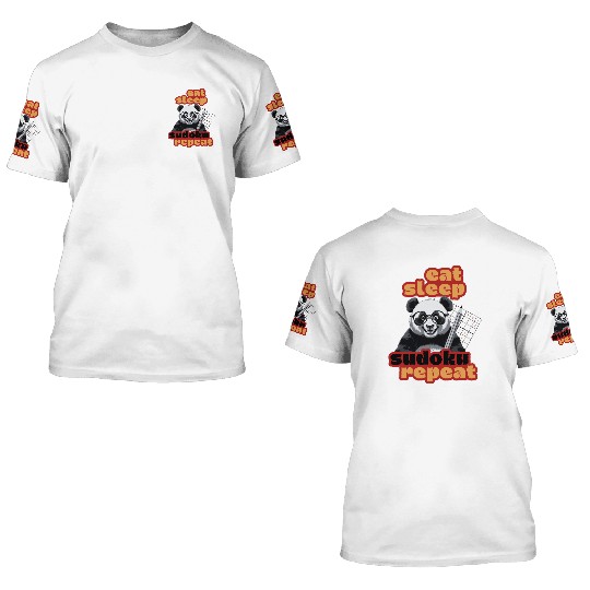 Eat Sleep Sudoku Repeat – Cute Puzzle Solver Panda 3D T Shirts