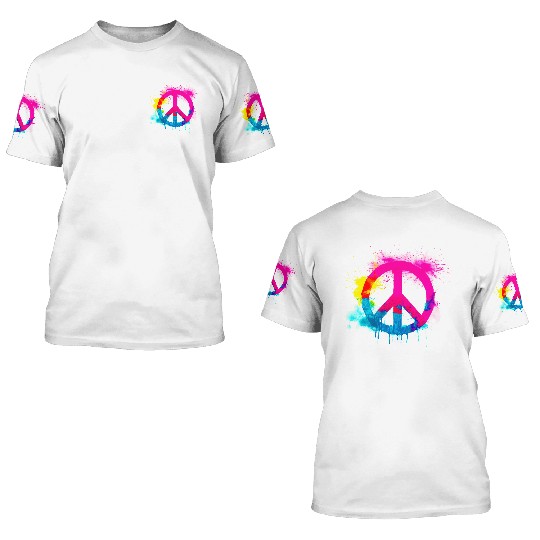 Peace sign neon colors groovy spray paint splatter 3D T Shirts