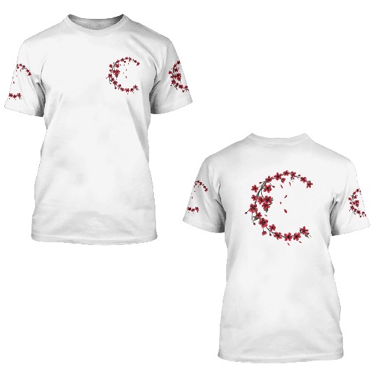 Red Moon Cherry Blossom Sakura Flower Design 3D T Shirts