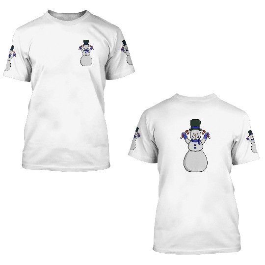 Festive Snowman with Candy Cane and Gloves 3D T Shirts