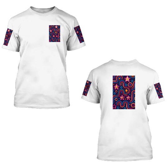 Neon Starburst Cosmic Pattern 3D T Shirts