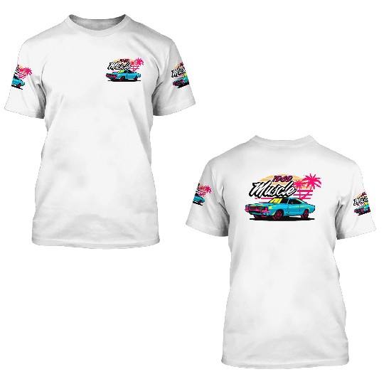 Retro 1969 Muscle Car Sunset Design 3D T Shirts