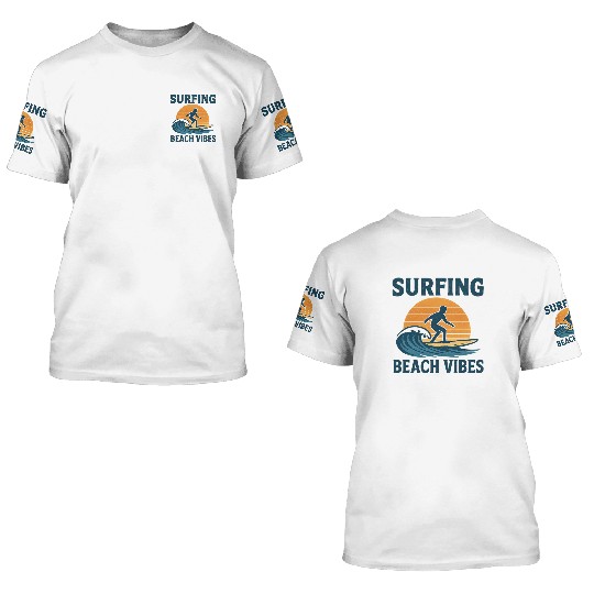 Surfing Beach Vibes Sunset Design 3D T Shirts