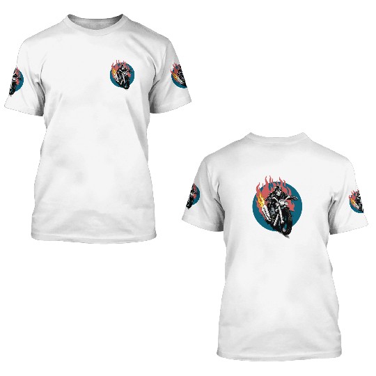 Skull Rider on Flaming Motorcycle 3D T Shirts