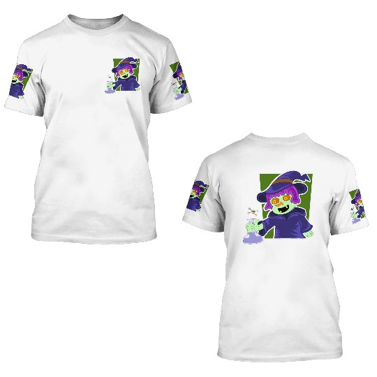 Playful Zombie Witch Cartoon Design 3D T Shirts