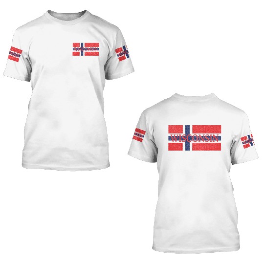 Wisconsin Norwegian Flag 3D T Shirts