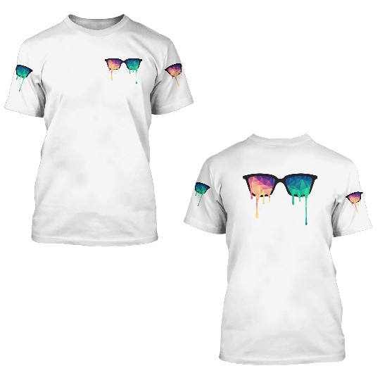 Abstract Psychedelic Nerd Glasses with Color Drops 3D T Shirts