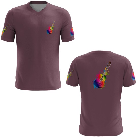 Acoustic guitar graffiti in rainbow colors 3D T Shirts