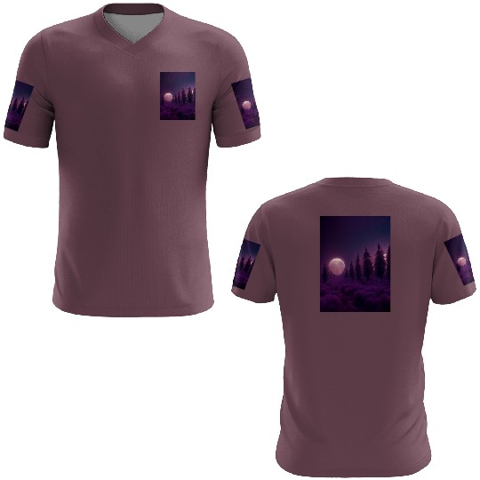 Forest in night above purple clouds, moon 3D T Shirts