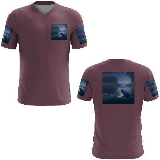 Blue Frog and Firefly on a pond at Night 3D T Shirts
