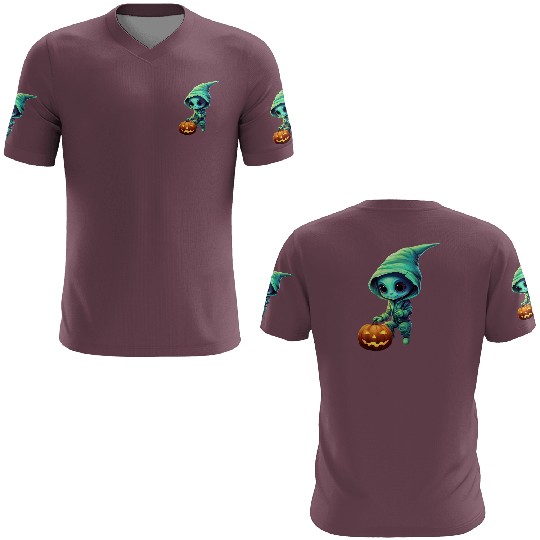 Halloween Alien with Pumpkin - Green 3D T Shirts