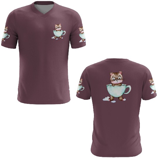Surprised Silly Cat Wearing Coffee Cup 3D T Shirts