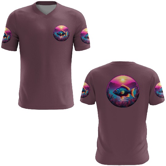 Synthwave Fish and Coral and a Sunset and Ocean 3D T Shirts