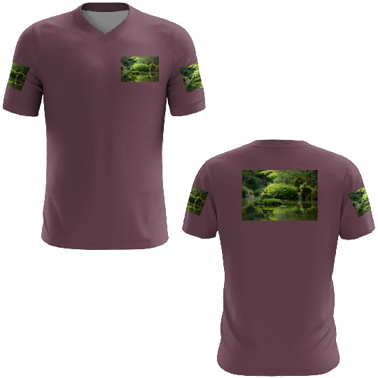 Serene Pond with Bird on Mossy Rock 3D T Shirts