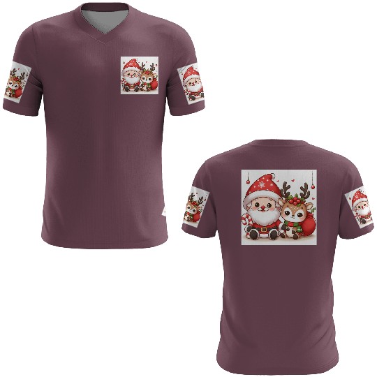 Festive Santa and Reindeer Illustration 3D T Shirts