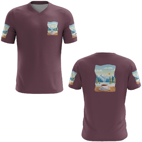 Coffee Cup and Winter Mountain View 3D T Shirts