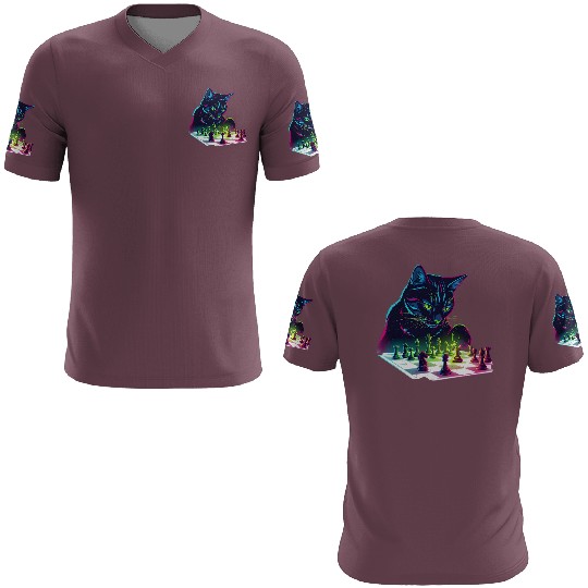 Neon Black Cat Chess Art 3D T Shirts