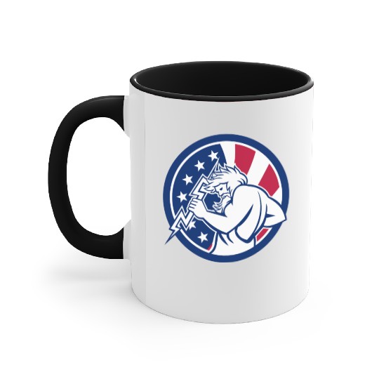 Zeus With Thunderbolt USA Flag Icon Accent Mugs