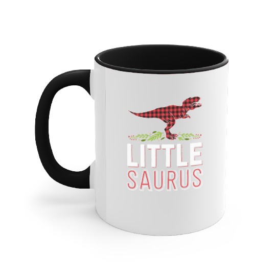 Little Saurus T Rex Kid Red Plaid Matching Family Accent Mugs