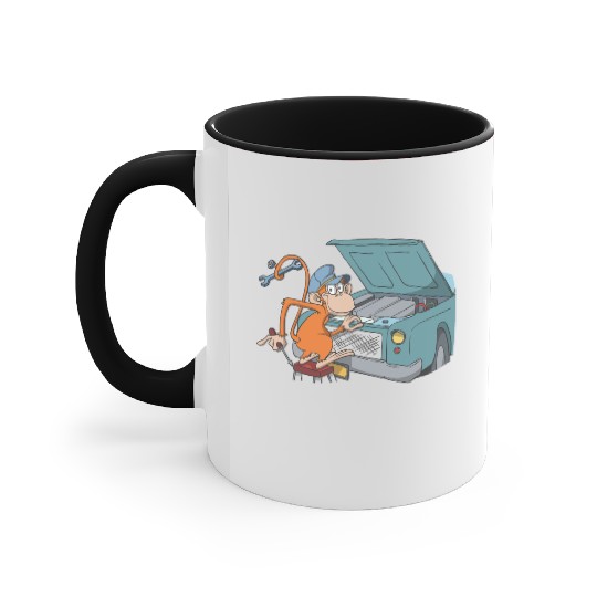 Car mechanic monkey hood Accent Mugs