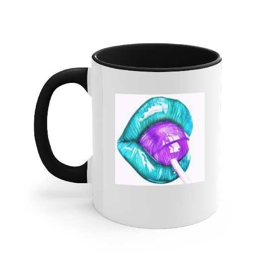 GREEN LIPS AN LOLLIPOP Accent Mugs