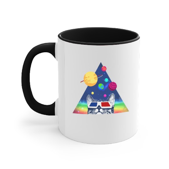 3D Space Cat Accent Mugs