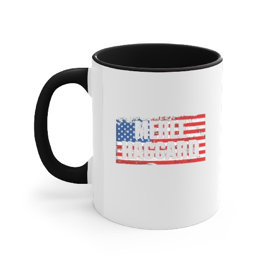 Vintage Graphic Merle Haggard On Flag Accent Mugs