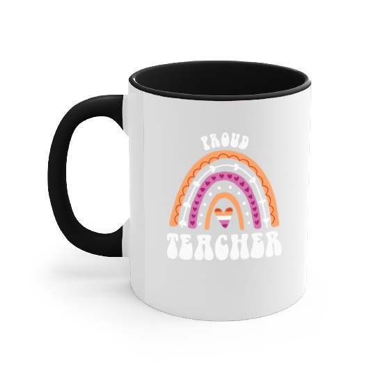Proud Teacher Lesbian Pride Rainbow Accent Mugs