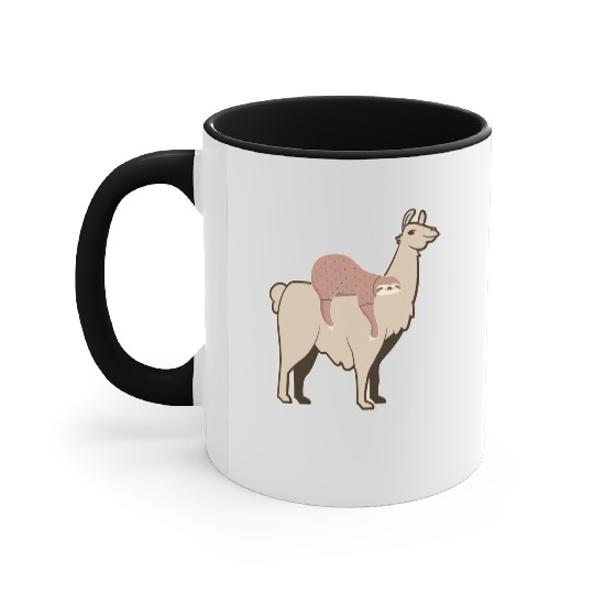 Riding Alpaca Llama Lover Lazy Sloth Accent Mugs