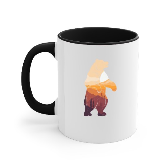 Mountain Silhouette Bear Wilderness Camping Accent Mugs